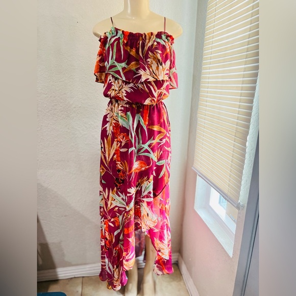 Express Floral Off The Shoulder Maxi Dress RED XS Like new condition - Picture 9 of 12
